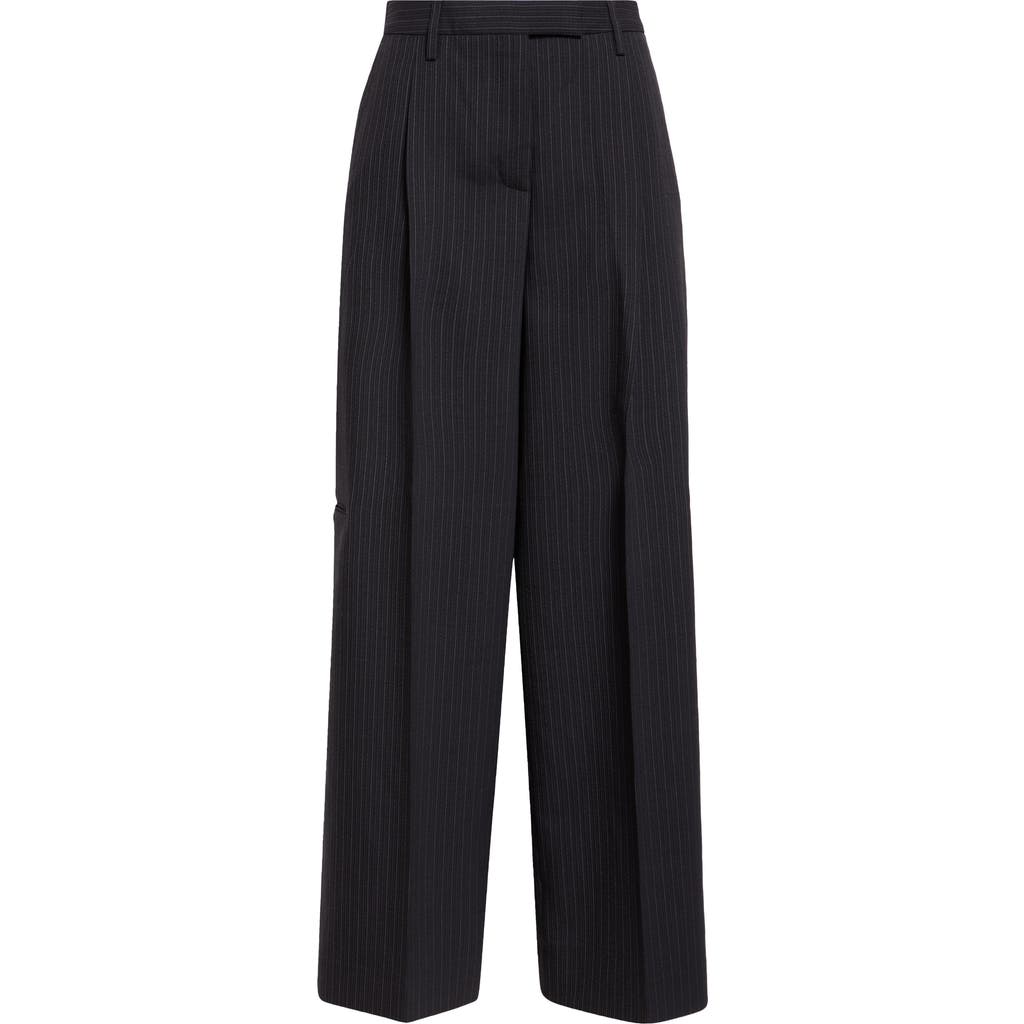Acne Studios Tailored Pinstripe Wool Blend Trousers In Black 900
