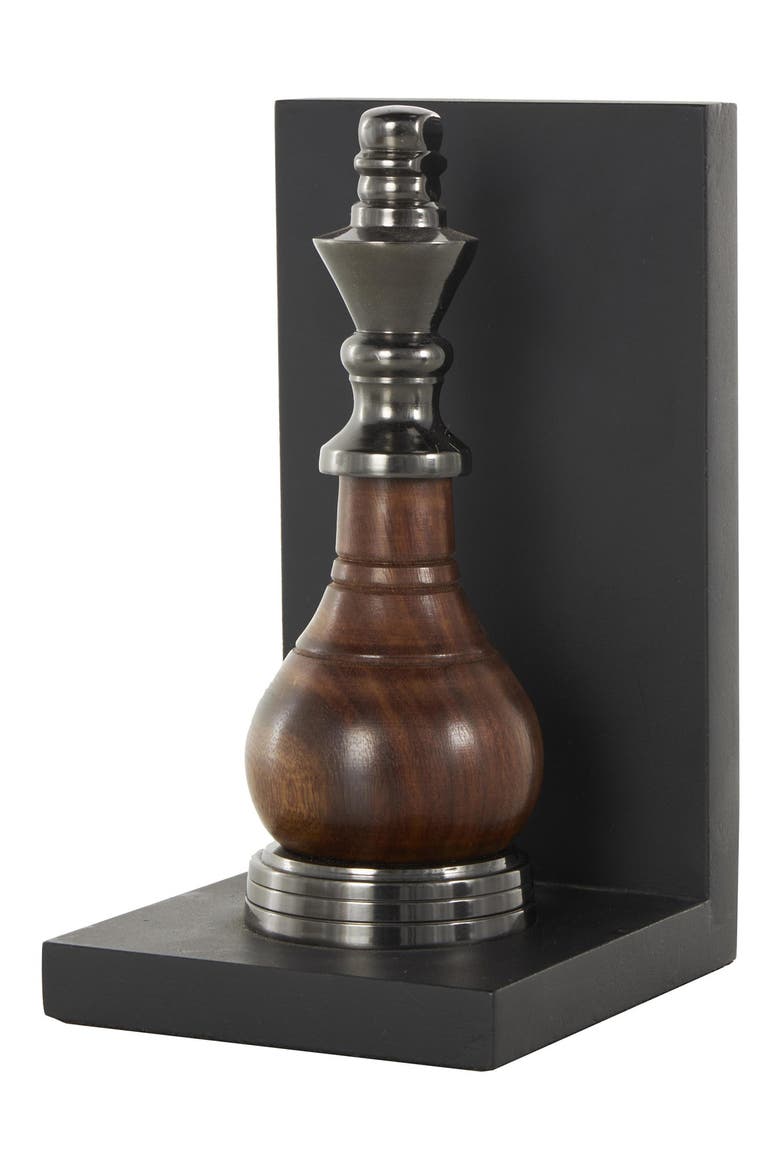 Chess Board Set of 2 Metal Bookends, Alternate, color, BLACK