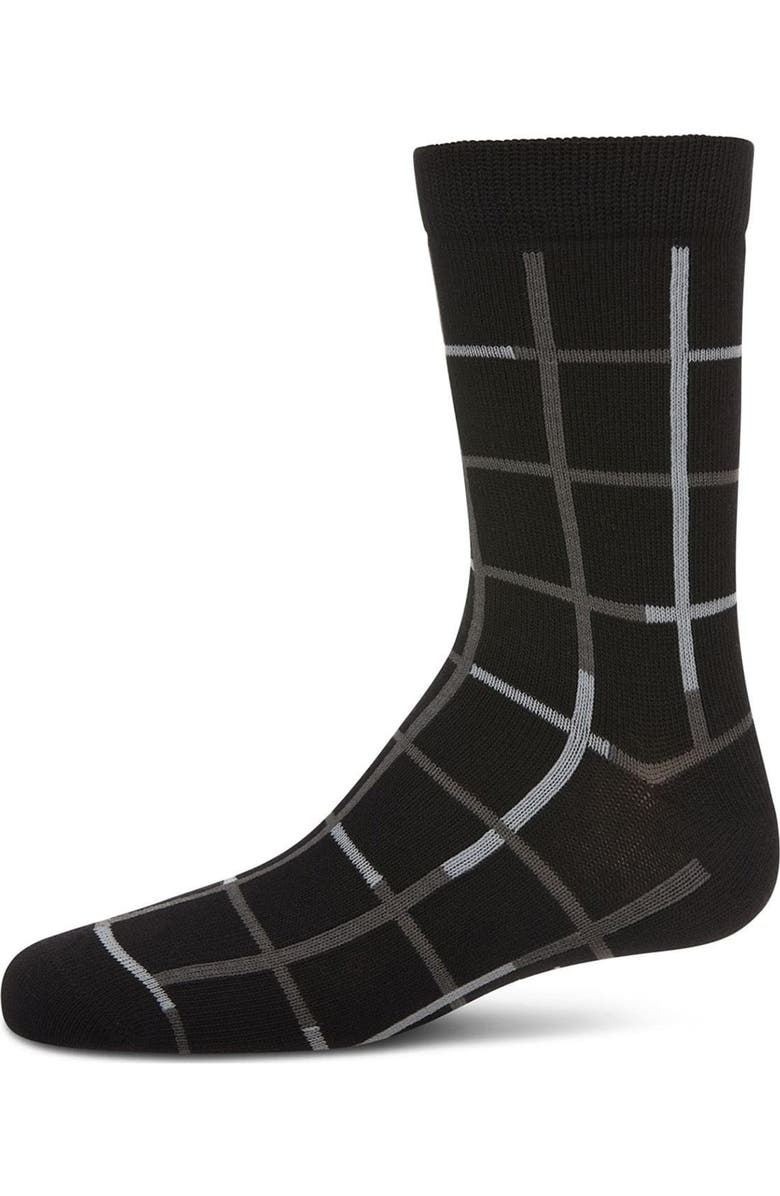 MeMoi Windowpane Plaid Crew Sock, Main, color, Black