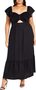 City Chic Alora Flutter Sleeve Cutout Maxi Dress