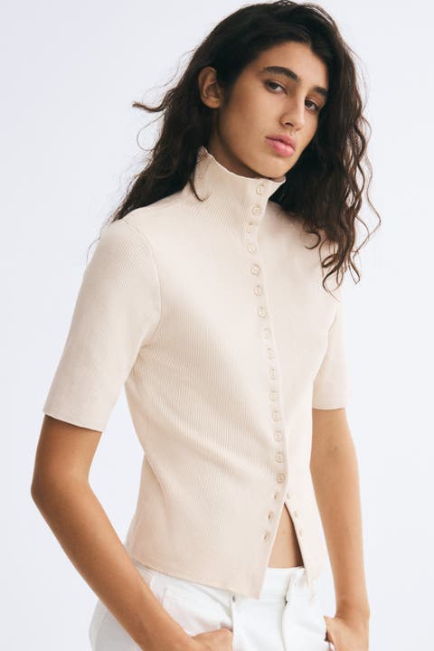 Short-sleeved Mock Turtleneck Cardigan
