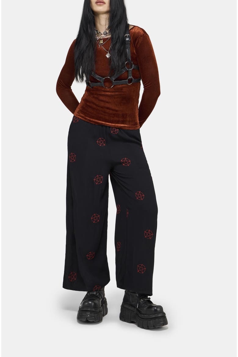 Druantia Moon Embroidery Trousers, Alternate, color, Black