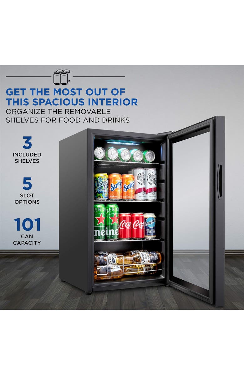 Ivation 101 Can Beverage Refrigerator, Freestanding Mini Fridge with Glass Door, Alternate, color, Black