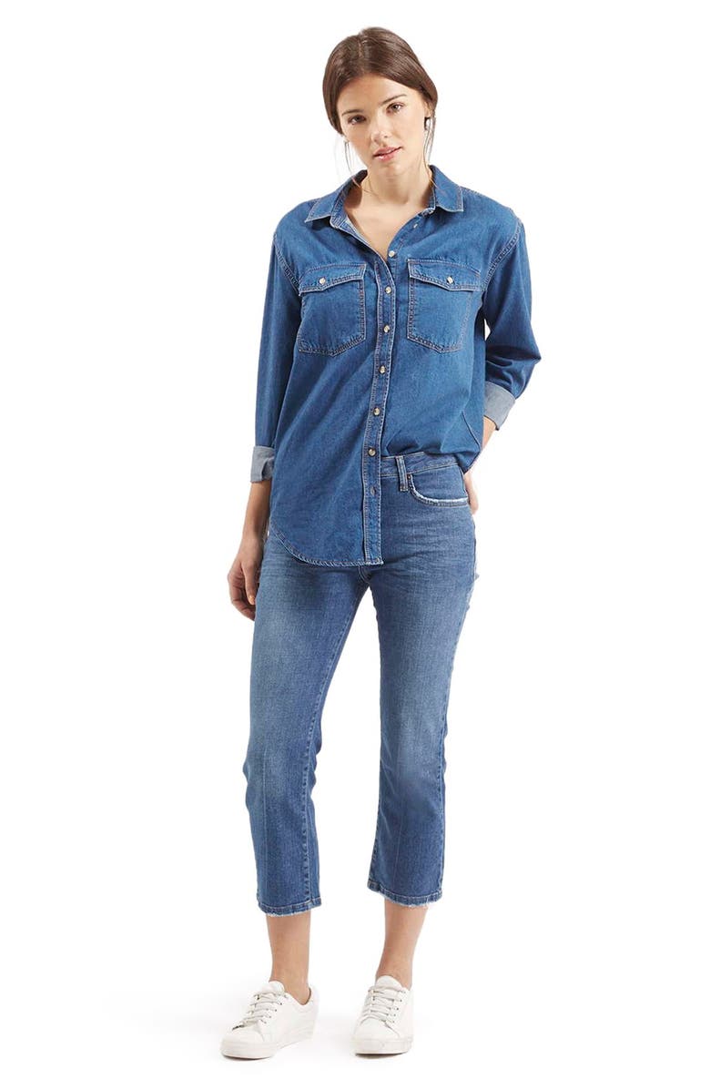 Topshop Flared Crop Jeans, Alternate, color, 