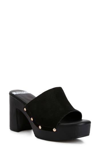 Rag & Co Cartera Suede High Block Heel Clogs In Black In Black