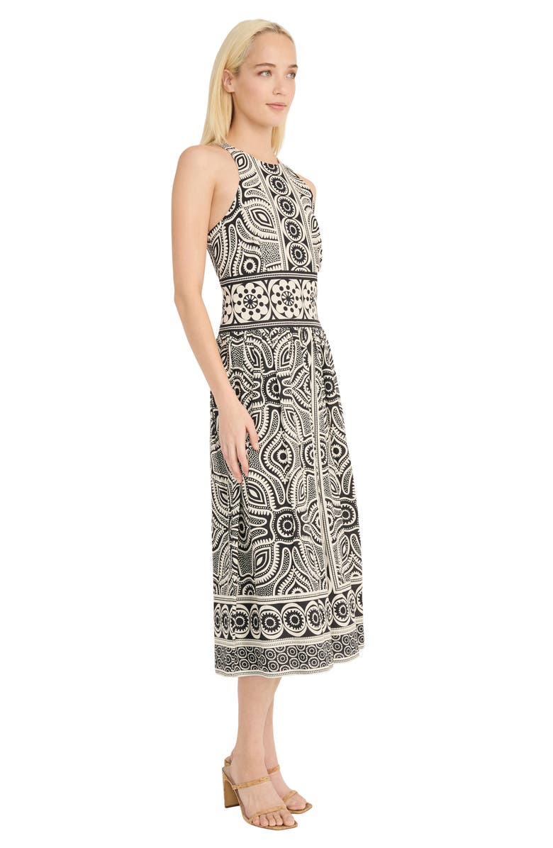 Donna Morgan Halter Neck Linen Blend Midi Dress, Alternate, color, Black/ Cream