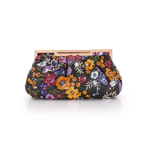 Rosalin Floral Sequin Beaded Pouch Clutch