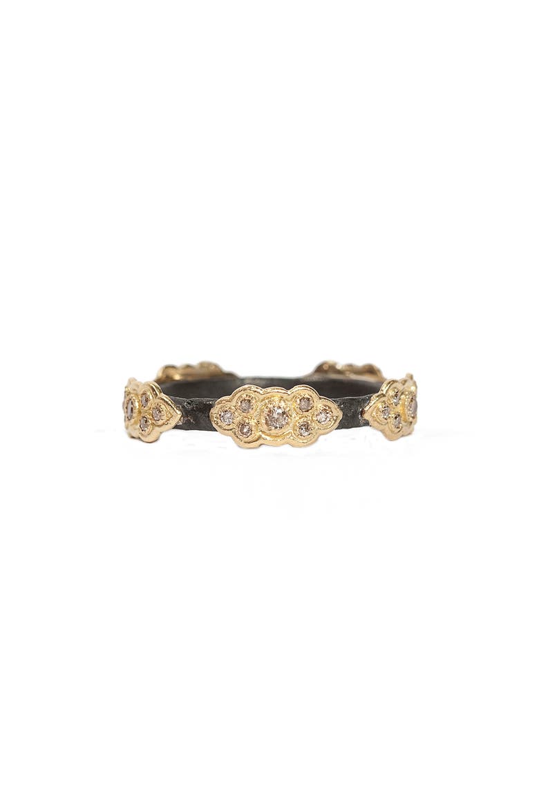 Old World Sculpted Scroll Diamond Stackable Ring, Main, color, YELLOW GOLD/ SILVER