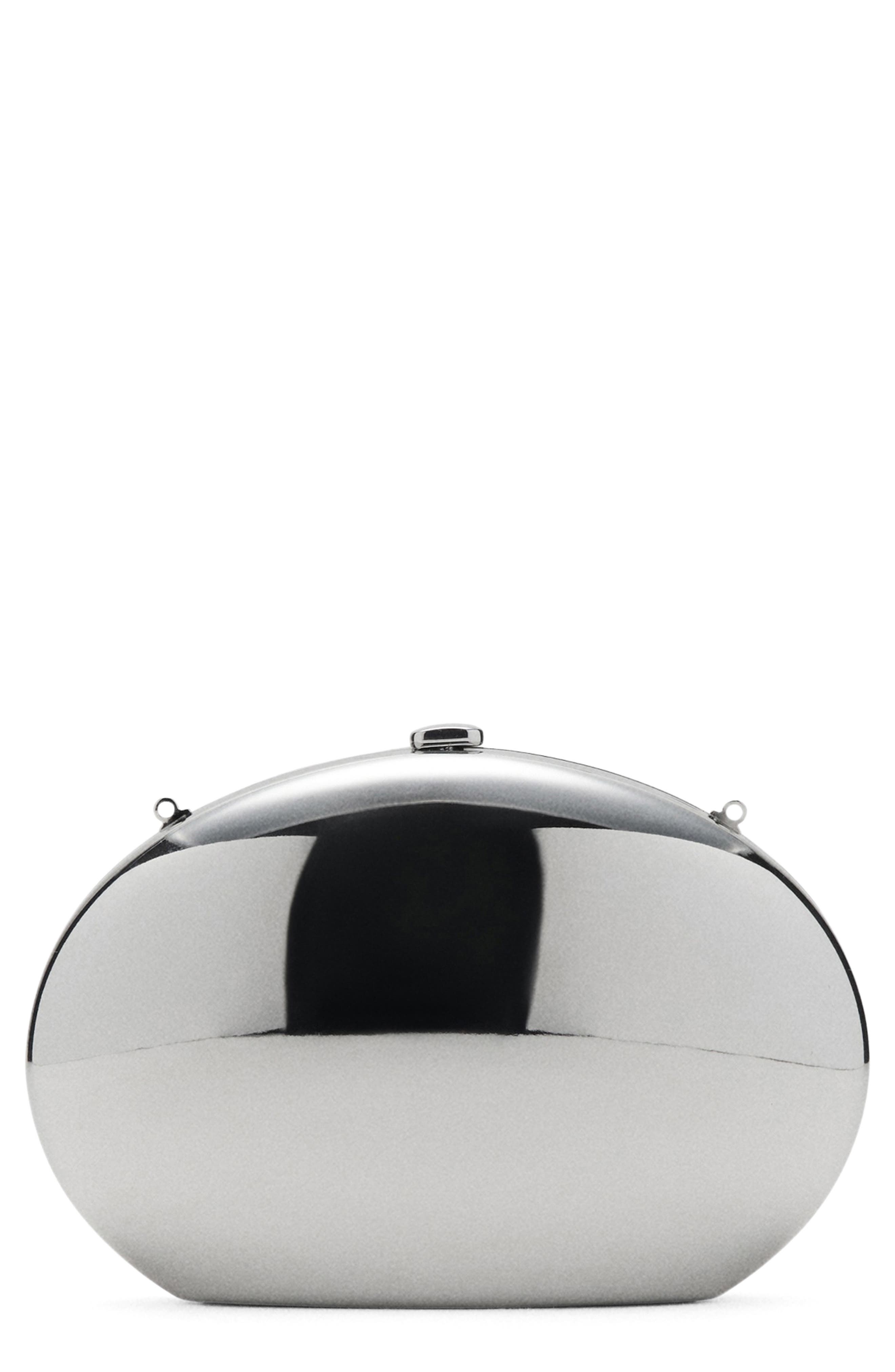 MANGO Oval Frame Clutch, Main, color, Silver