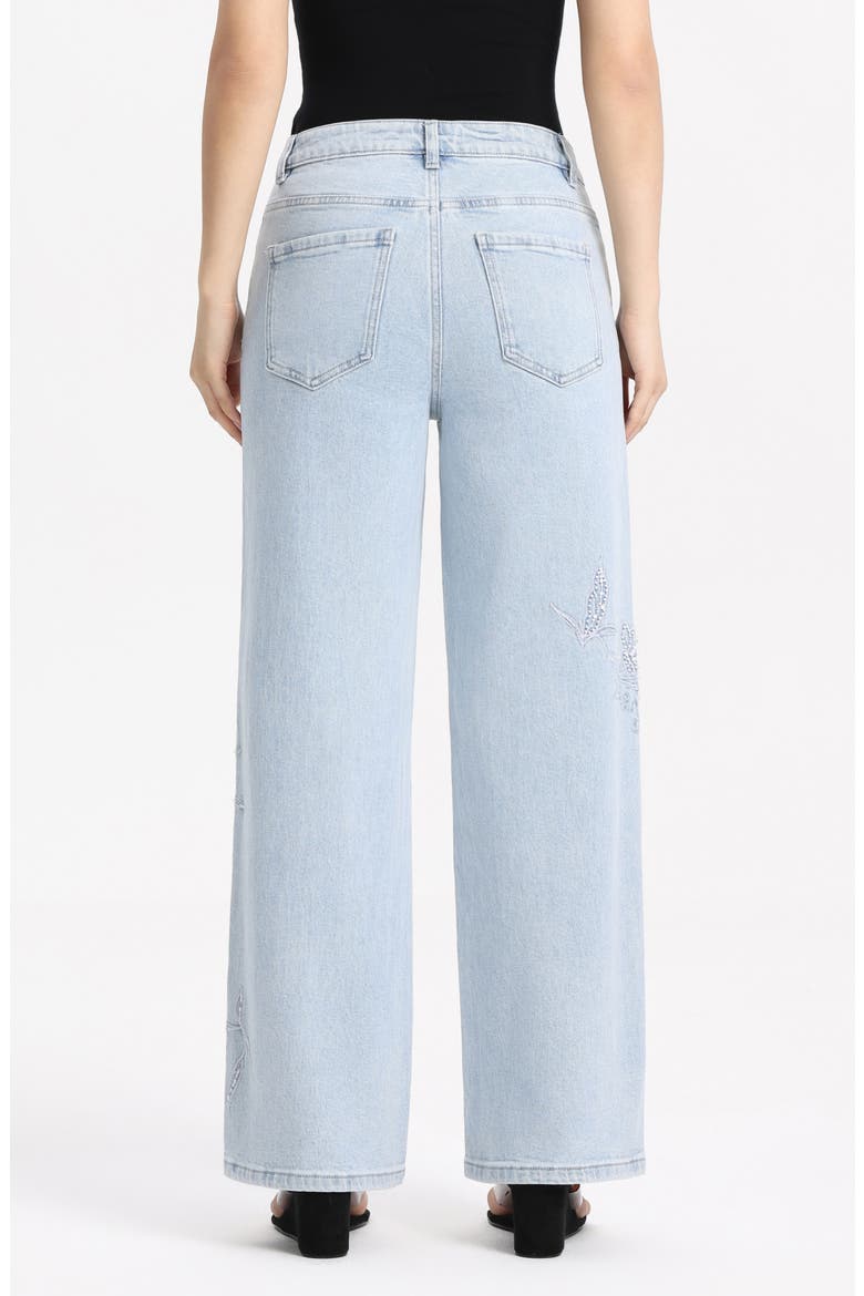 Embroidered High Waist Relaxed Straight Leg Jeans, Alternate, color, LIGHT BLUE