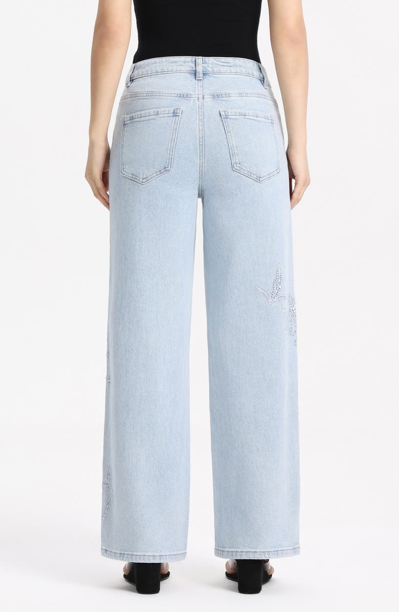 Bayeas Embroidered High Waist Relaxed Straight Leg Jeans, Alternate, color, Light Blue