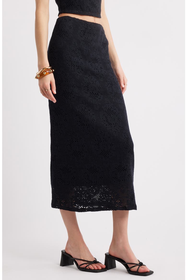 Lace Midi Skirt, Alternate, color, BLACK