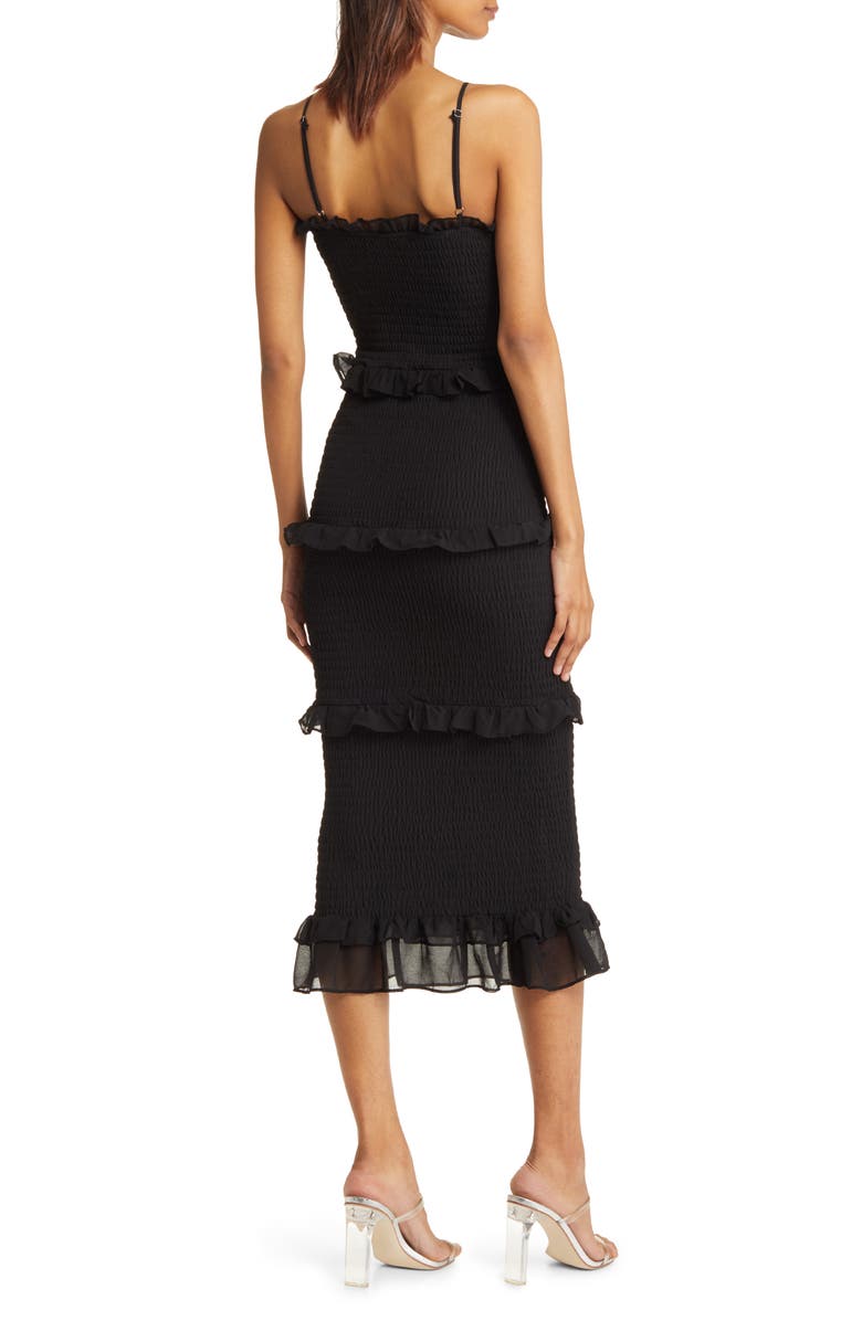 bebe Smocked Georgette Cocktail Dress, Alternate, color, Blk