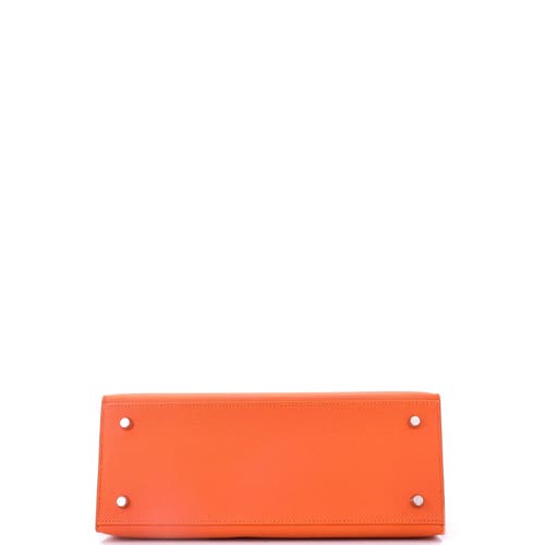 Pre-owned Hermes  Hermes Kelly Handbag Orange Epsom With Palladium Hardware 28 In Orange