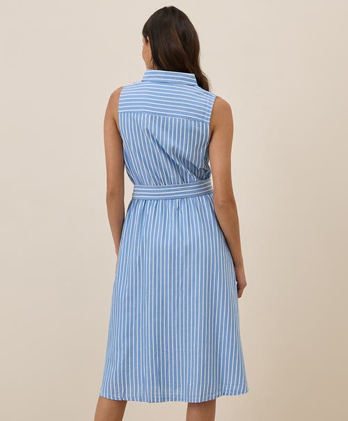 Pact Organic Cotton Sunset Lightweight Cotton Sleeveless Shirtdress In Blue Bondi Stripe