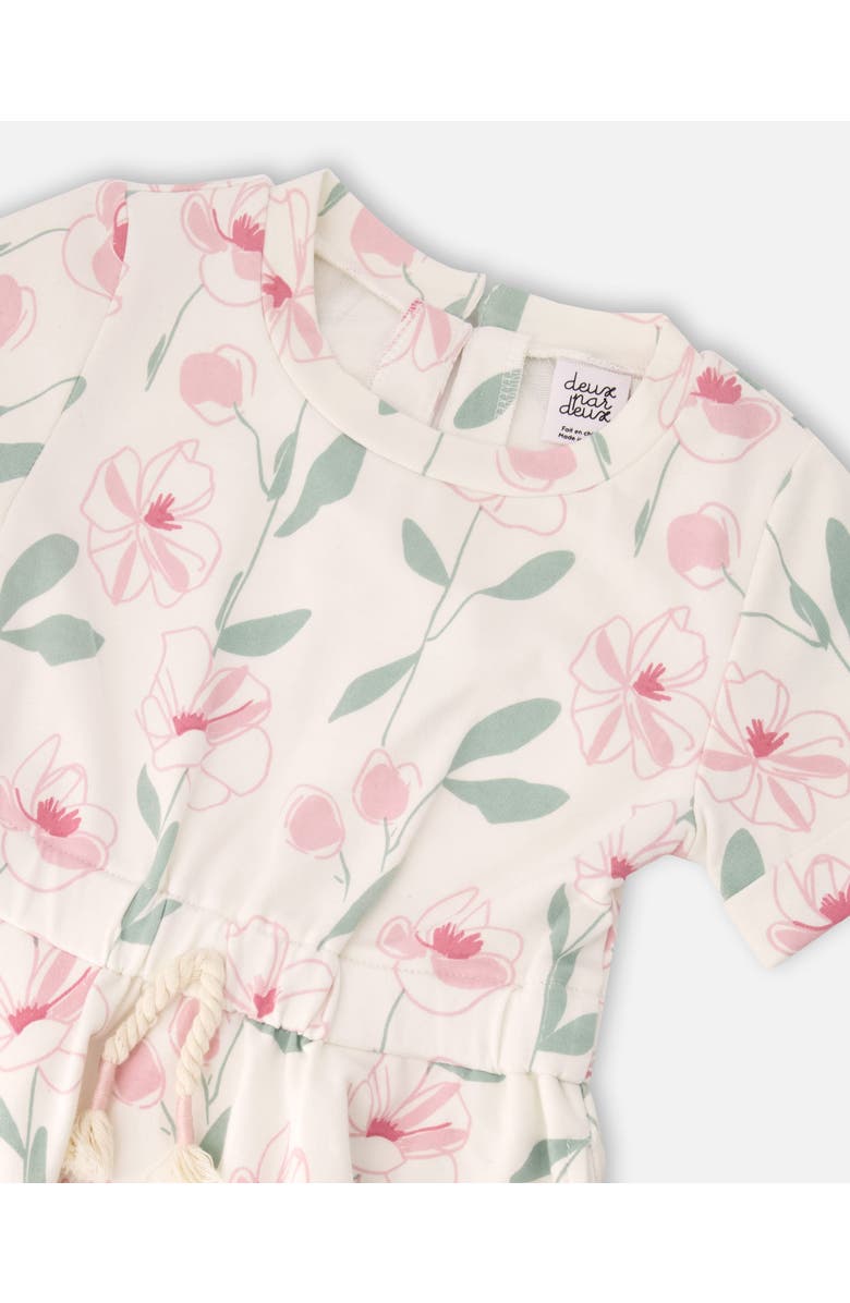 Deux par Deux French Terry Flowers Short Sleeve Dress, Alternate, color, Off White Printed Flowers