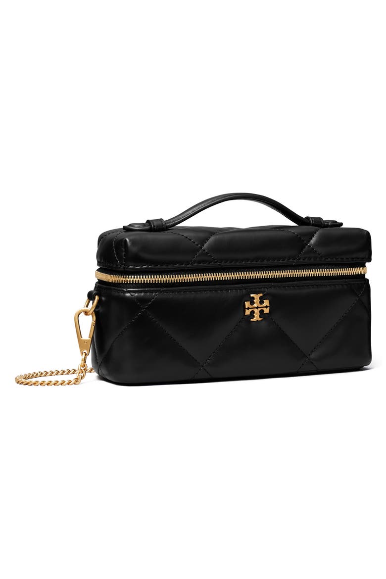 Kira Diamond Quilted Charm Leather Vanity Train Case, Alternate, color, BLACK