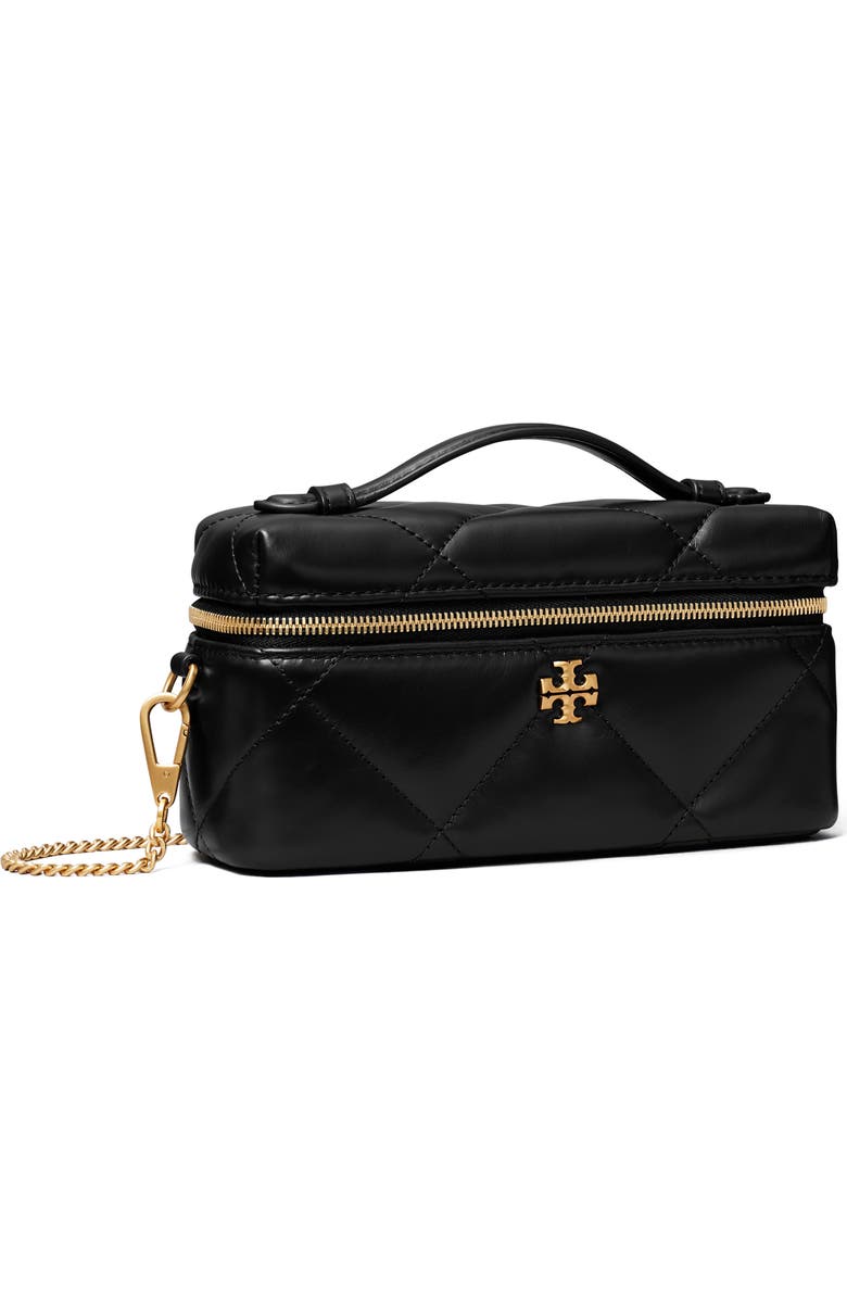 Tory Burch Kira Diamond Quilted Charm Leather Vanity Train Case, Alternate, color, Black