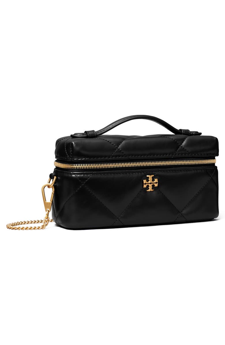 Tory Burch Kira Diamond Quilted Charm Leather Vanity Train Case, Alternate, color, Black