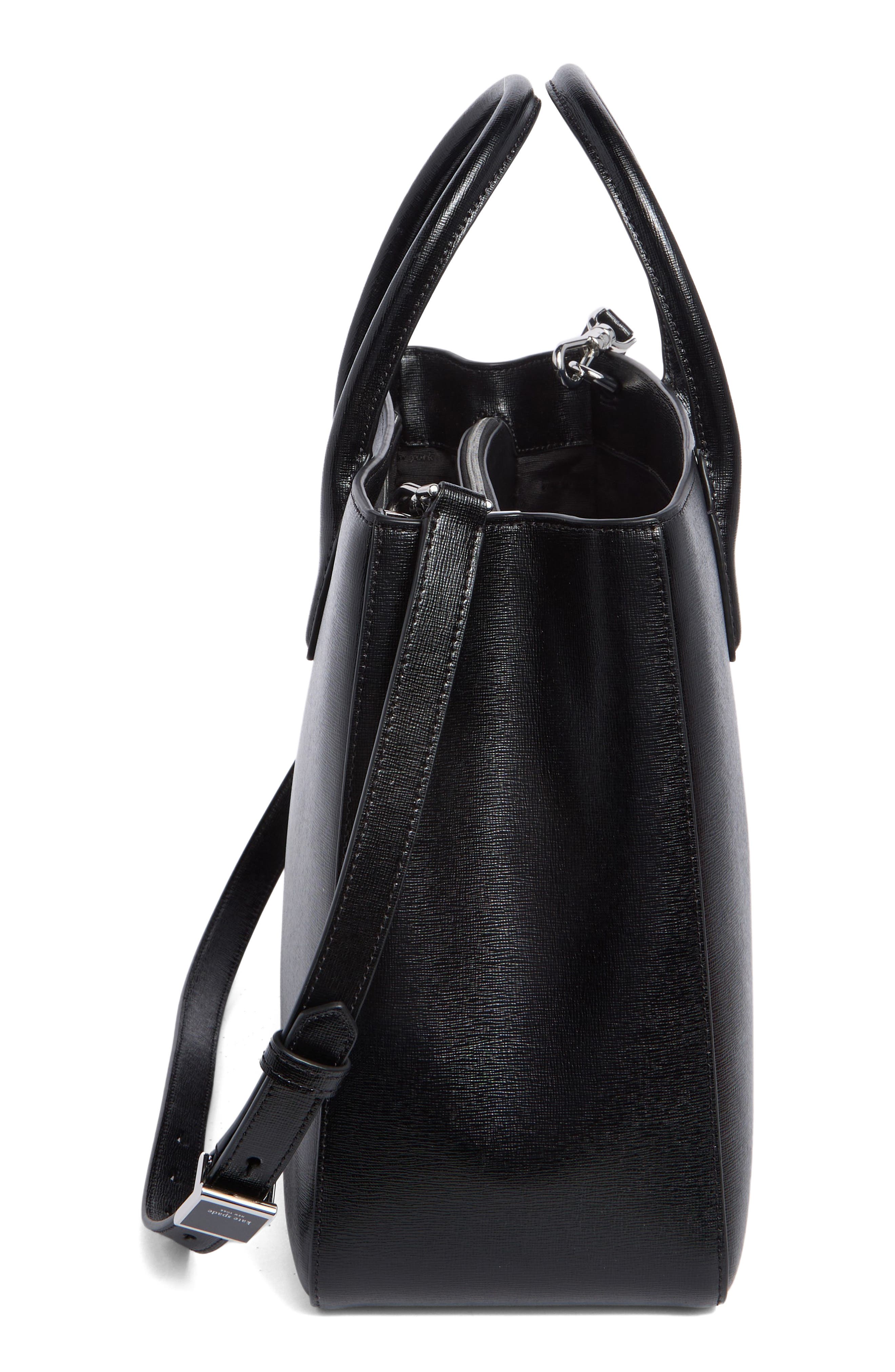 Sam Icon Shiny Saffiano Leather Tote, Alternate, color, BLACK
