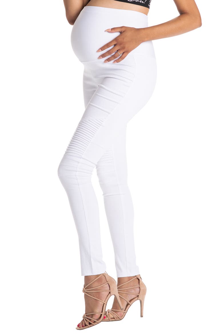 Moto Maternity Leggings, Alternate, color, WHITE