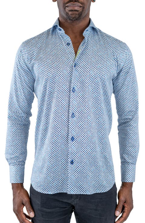 Einstein Stretchsymbol 20 Geo Print Cotton Button-Up Shirt