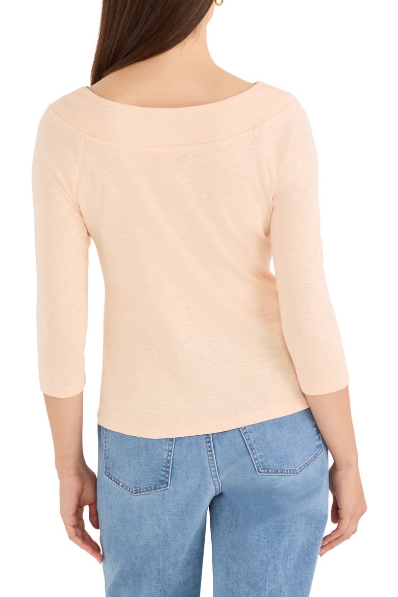 Boat Neck Three-Quarter Sleeve Cotton Blend Top, Alternate, color, ORANGE SHERBERT