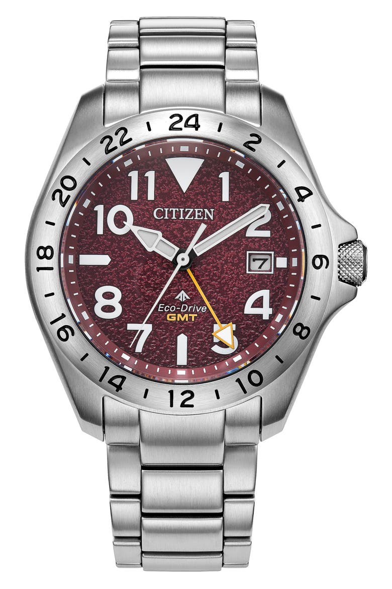 Promaster Land GMT Eco-Drive Bracelet Watch, 39.5mm, Main, color, SILVER-TONE