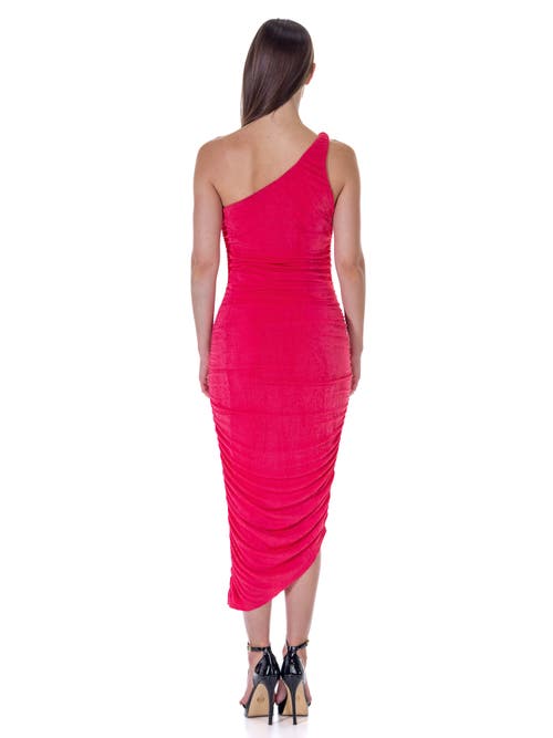 24seven Comfort Apparel Plus Size One Shoulder Ruched Bodycon Dress In Pink