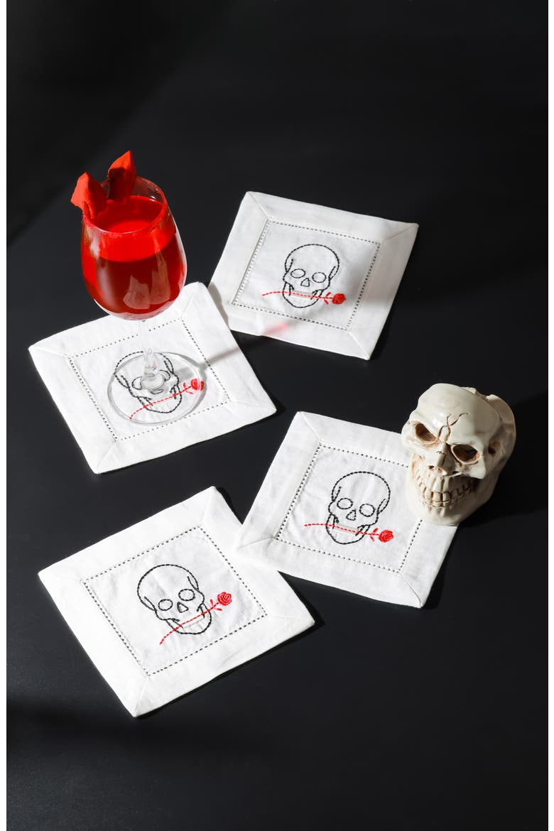 'Til Death Do Us Part Embroidered Linen Cocktail Napkins, Alternate, color, BLACK/ RED