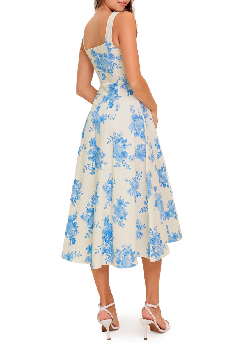 FLYING TOMATO Floral Print Midi Dress, Alternate, color, Ivory Blue