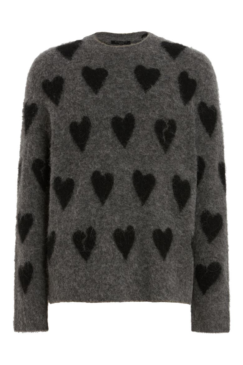 Amore Heart Crewneck Sweater, Alternate, color, CHARCOAL/ BLACK