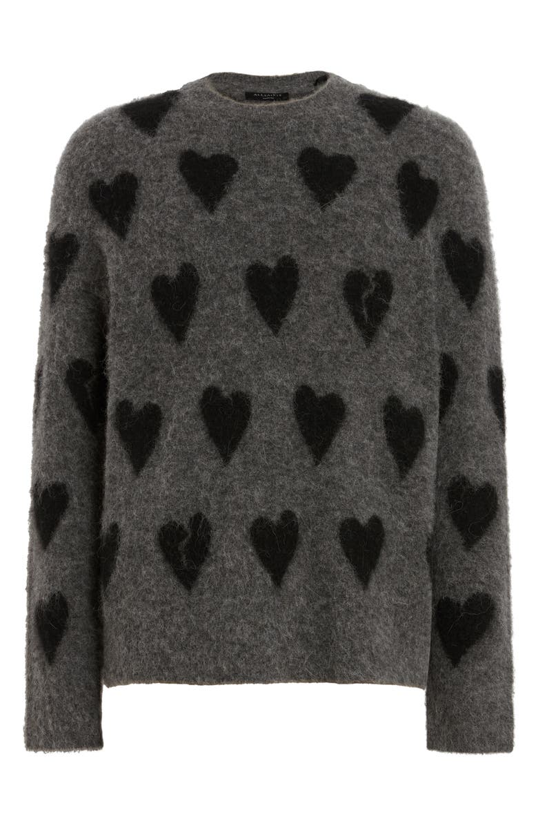 AllSaints Amore Heart Crewneck Sweater, Alternate, color,