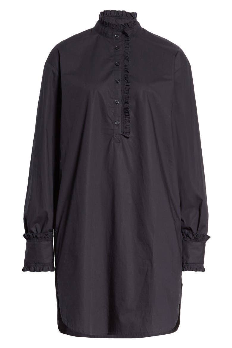 Lady Tunika Ruffle Long Sleeve Poplin Shirtdress, Alternate, color, NAVY