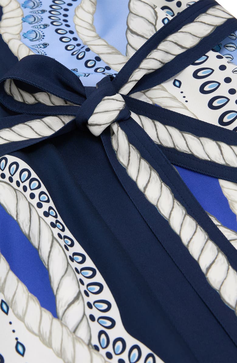 Reiss Heidi Scarf Print Belted Midi Dress, Alternate, color, Ivory/ Blue