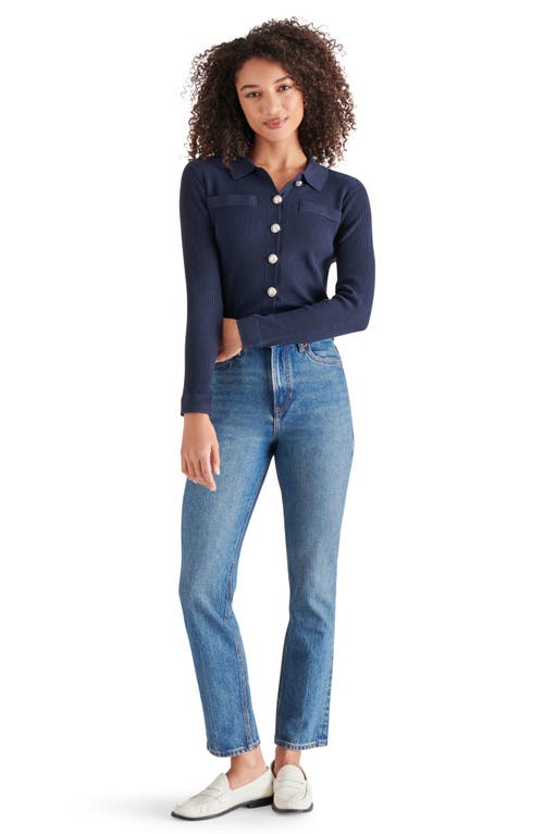 Steve Madden Ayda Collar Rib Cardigan In Blue