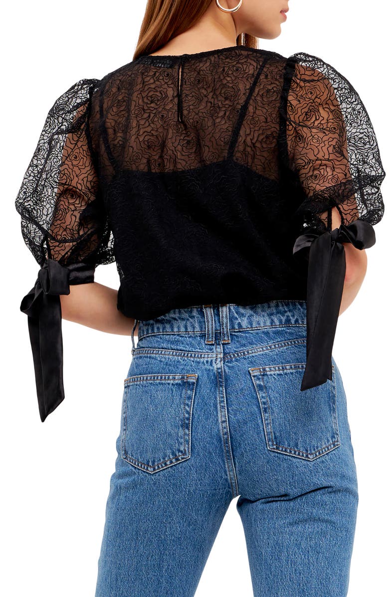 Endless Rose Embroidered Puff Sleeve Satin Top, Alternate, color, 