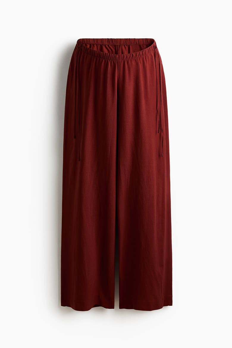 Mama Linen-blend Drawstring Trousers, Alternate, color, Dark red