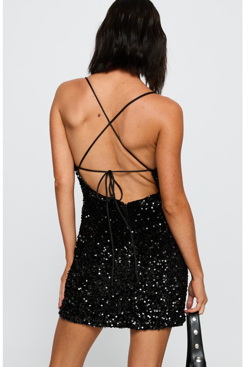 Charlette Sequin Velvet Minidress, Alternate, color, BLACK