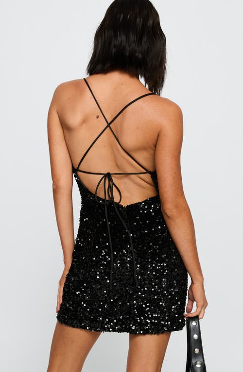 Princess Polly Charlette Sequin Velvet Minidress In Black