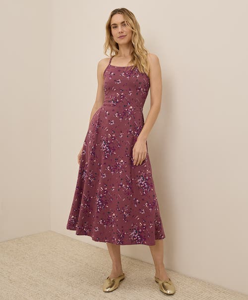 Pact Organic Cotton Fit & Flare Midi Dress In Dotted Sprays Mauve