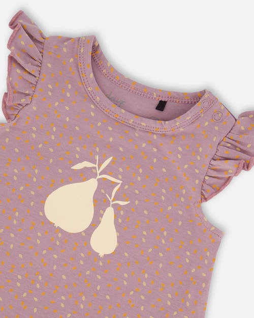 Deux Par Deux Baby Girl's Printed Organic Cotton Top And Bloomer Set Purple With Pear Seeds In Purple With Pear Seeds