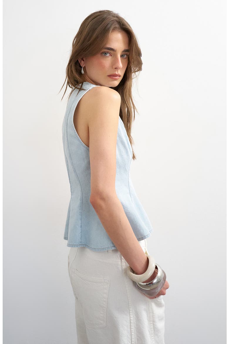 Seamed Denim Peplum Top, Alternate, color, LIGHT BLUE