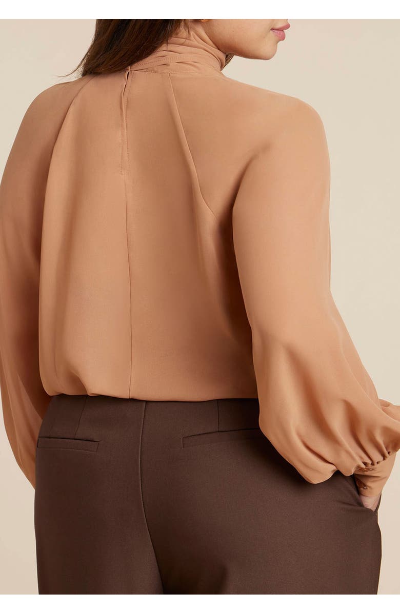 ELOQUII Sheer Neck Tie Blouse, Alternate, color, Apple Cinnamon