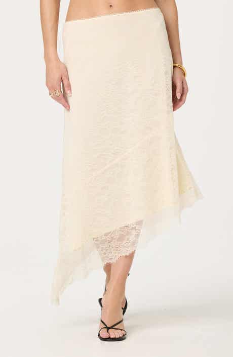 ASTR the Label Asymmetric Lace Midi Skirt
