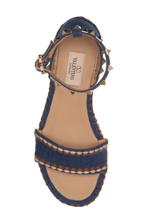Valentino Rockstud Denim Wedge Espadrille Sandals