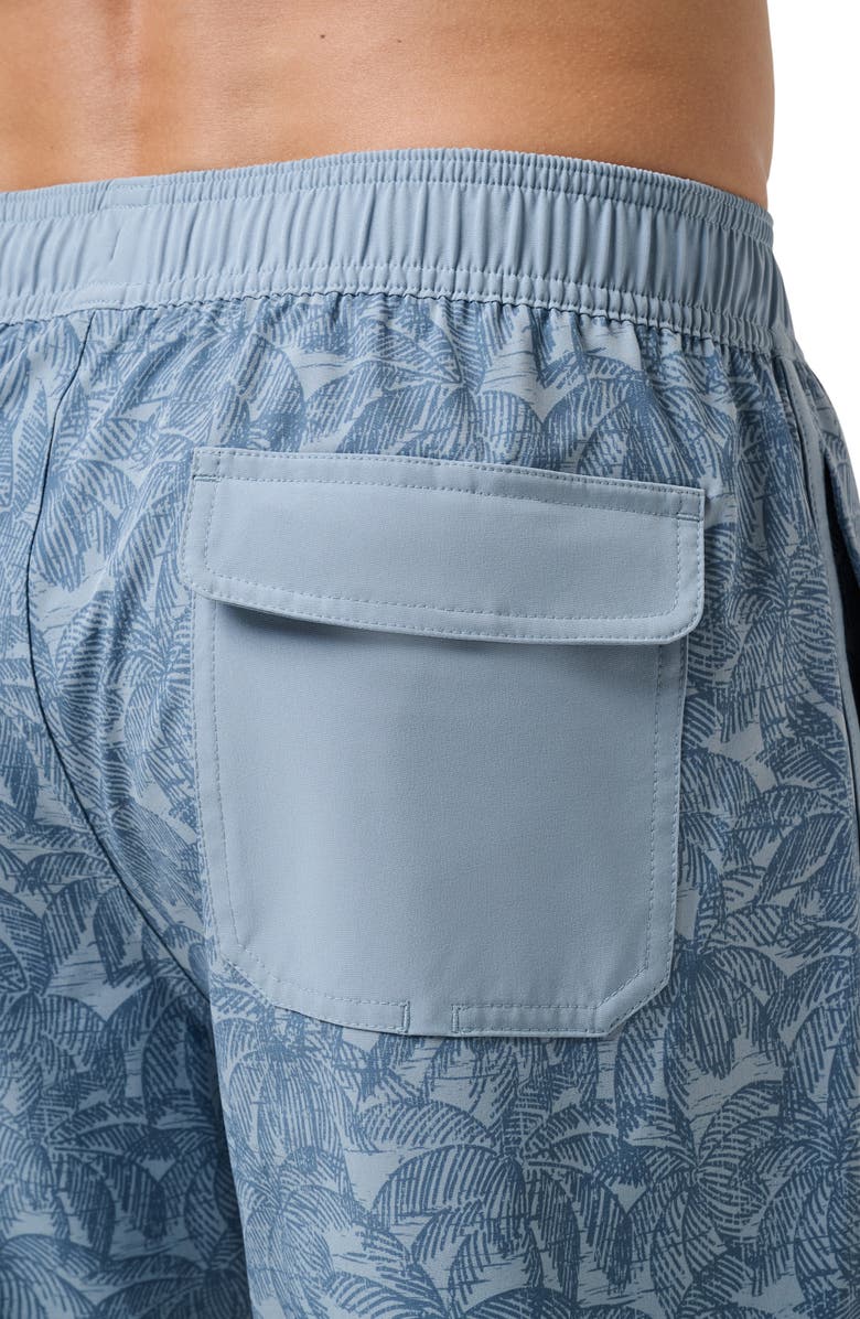TravisMathew Tidal Whisper Palm Tree Print Swim Trunks, Alternate, color, Ash Blue