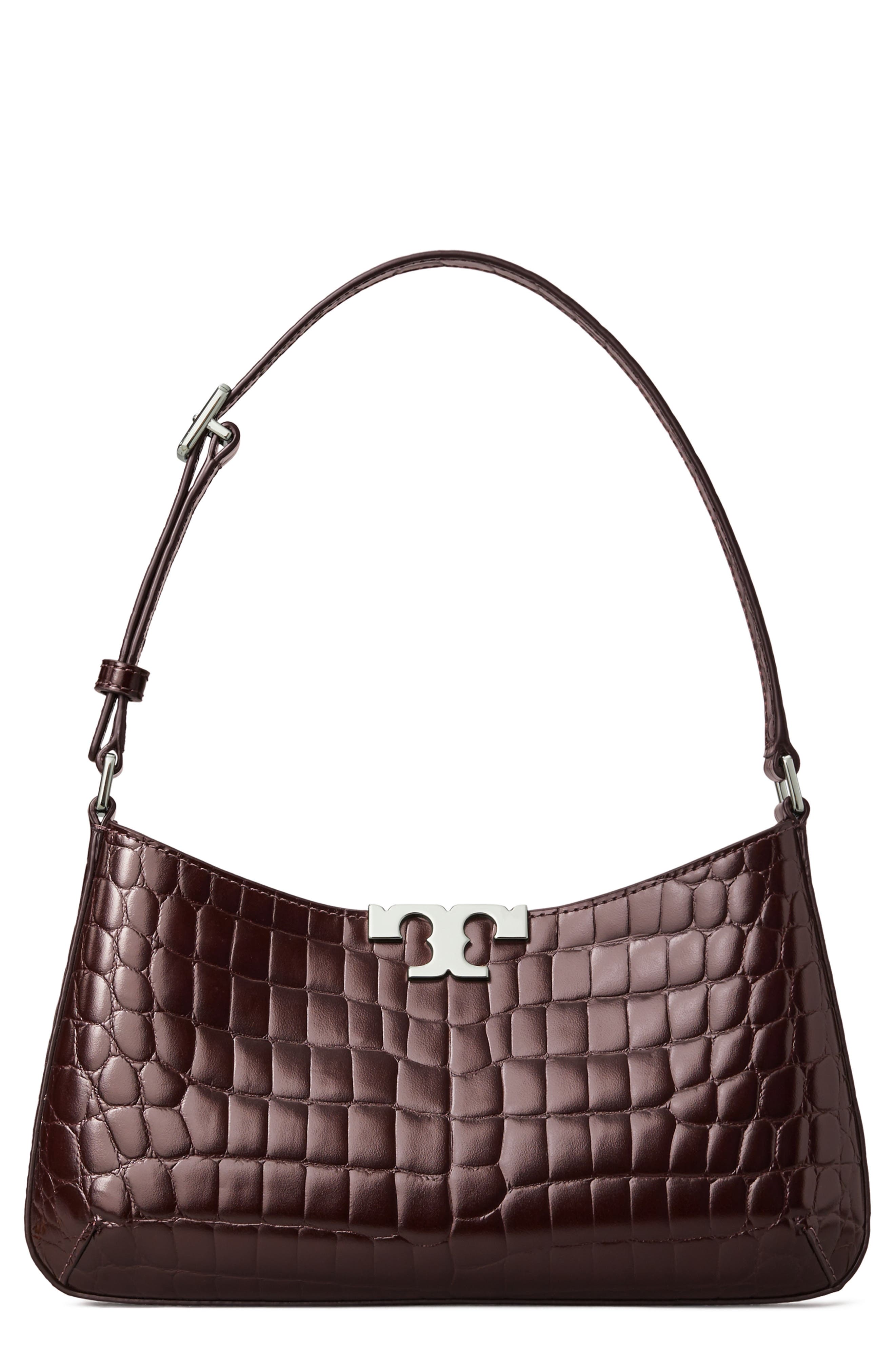 Slim Eleanor Croc Embossed Leather Shoulder Bag, Main, color, ALBAROSSA