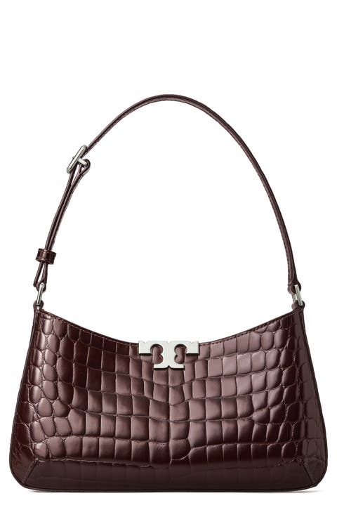 Slim Eleanor Croc Embossed Leather Shoulder Bag