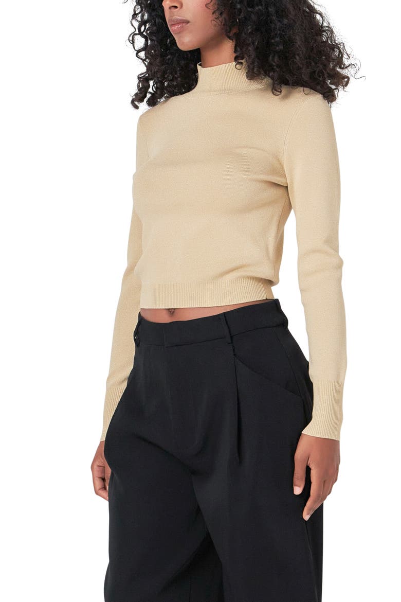 Metallic Crop Sweater, Alternate, color, BEIGE